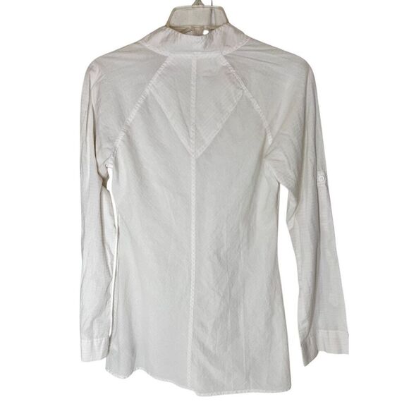Columbia Top Women’s Roll Tab Sleeve Blouse V-Neck White Size S/P Cotton - Picture 2 of 9